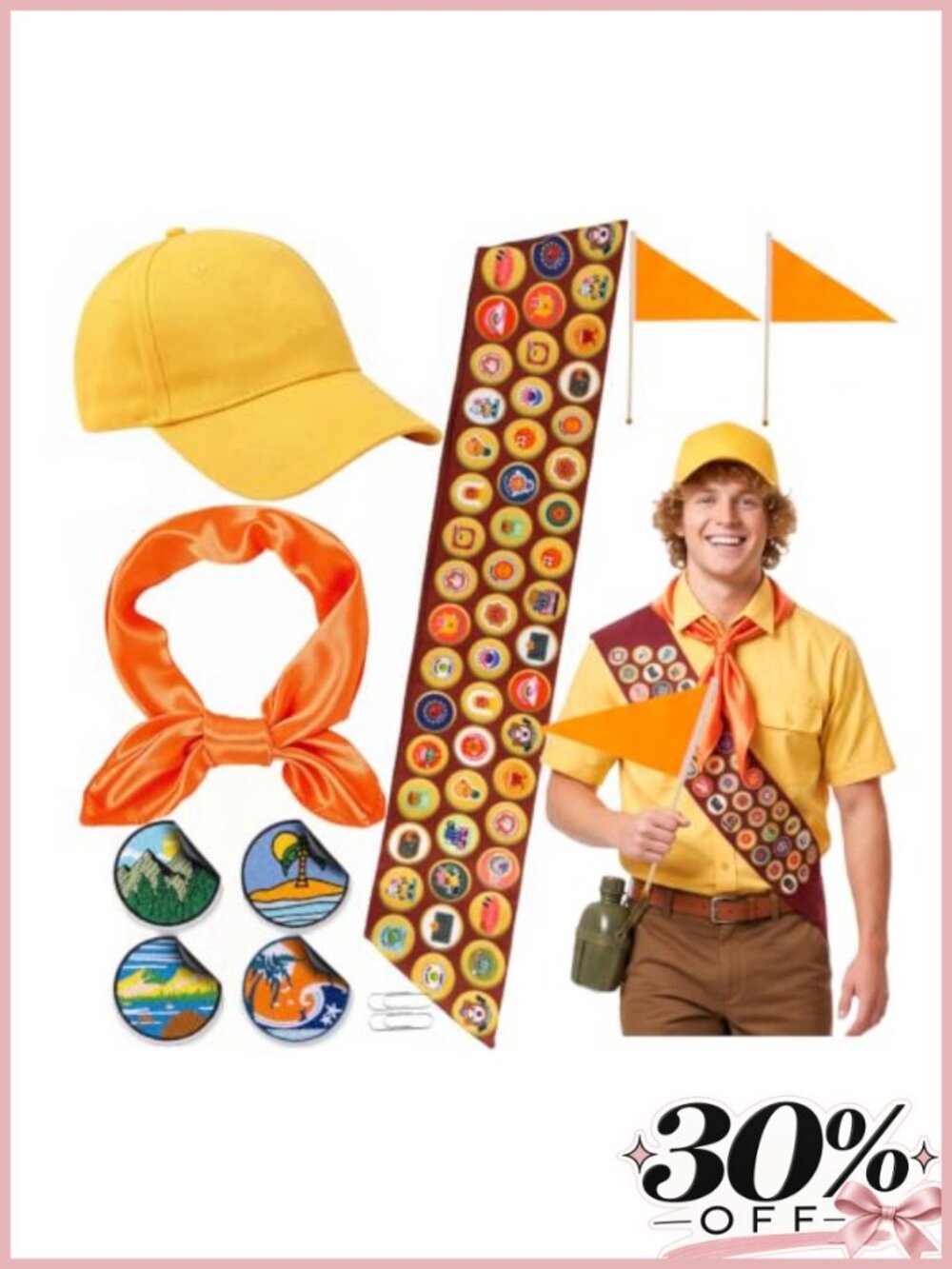 Explorer Costume Set Scout Wilderness Baseball Cap Sash Scarf Patches